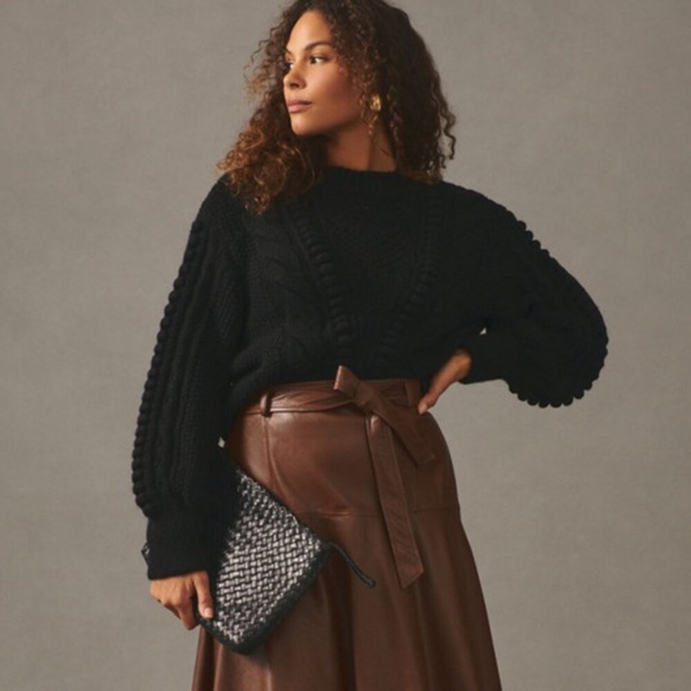 by Anthropologie - Textured Cable Knit Sweater - Black